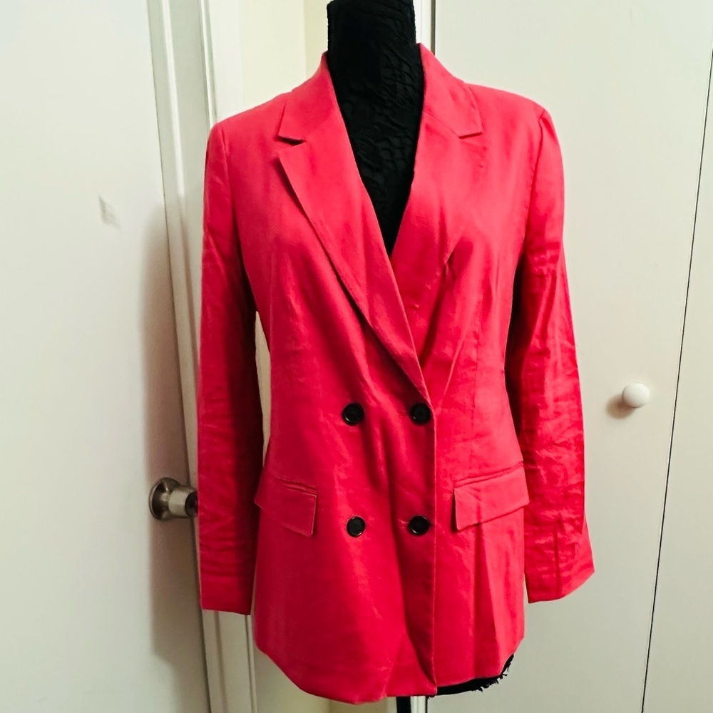 LOFT Coral Linen Blend Double-Breasted Blazer NWOT Size 10 Tailored Jacket